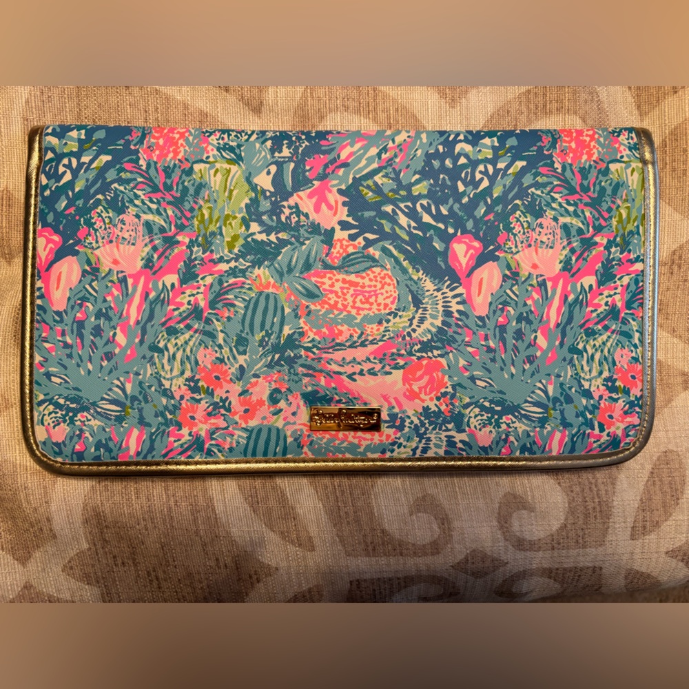 Lilly Pulitzer Fished My Wish Travel Organizer Long Clutch Bag Fold Over